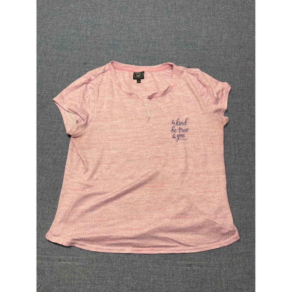 Laura Ashley Pink Ribbed Knit Top Be Kind Be True Be You Embroidered Henley L